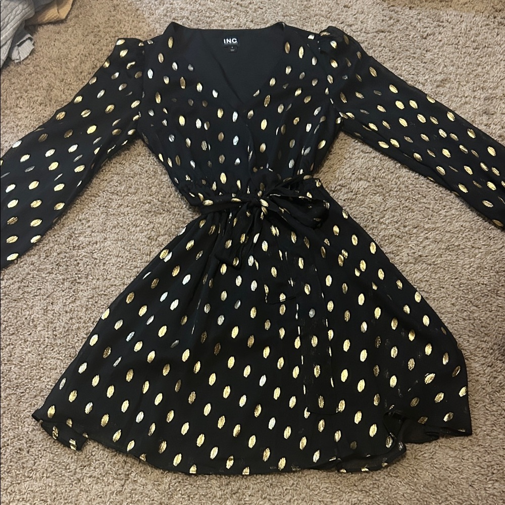 INC International Concepts Black Dress with Gold Accents